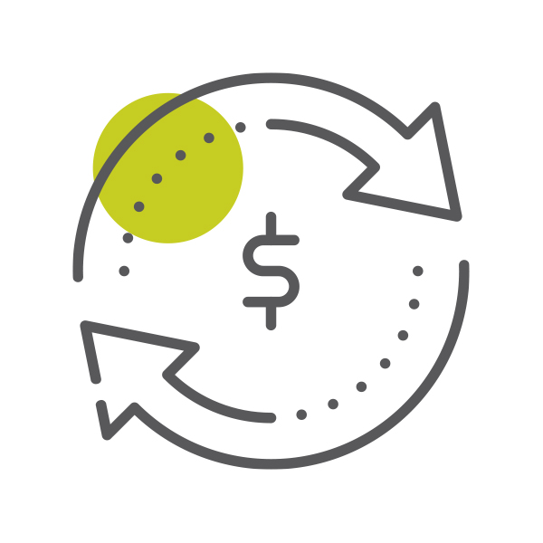Icon of a dollar sign surrounded by two arrows rotating - Sustain