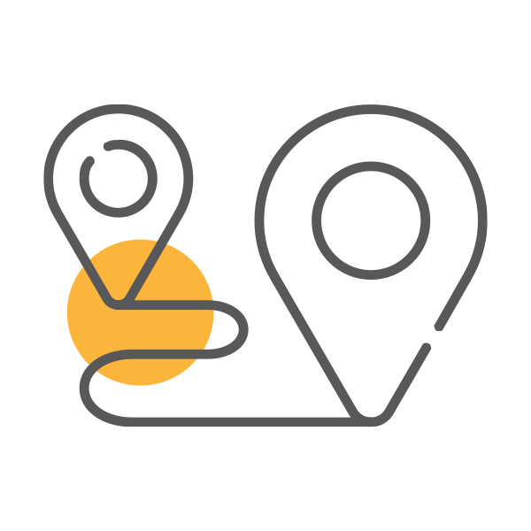 Icon of two location icons connected by a curved line - Plan
