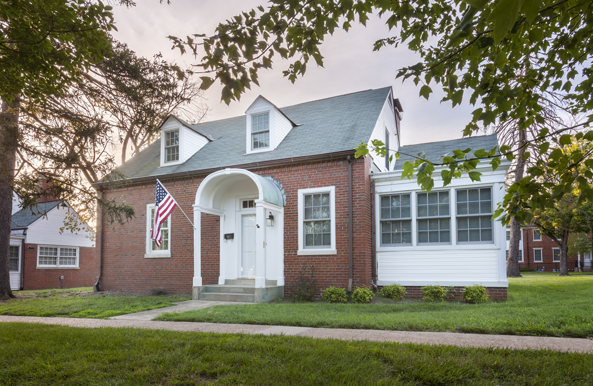 Outside view of the front of a brick house