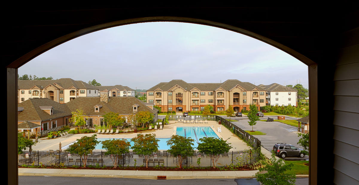 Apartment complex with a pool