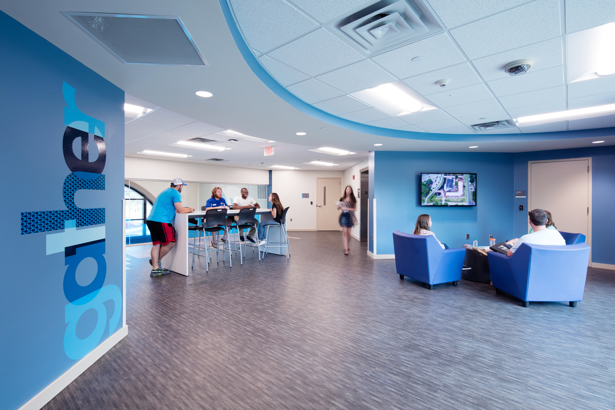 Students working in a common area