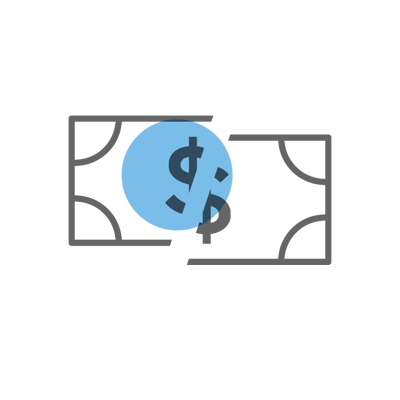 Icon of a dollar ripped in half