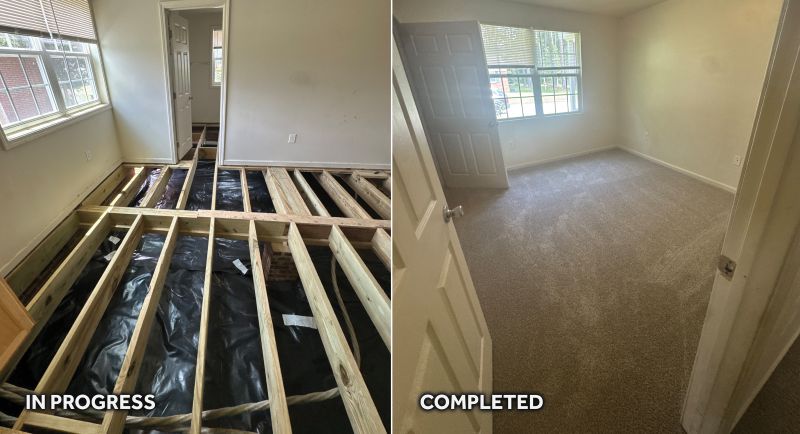 A before and after look of new flooring in a resident's home