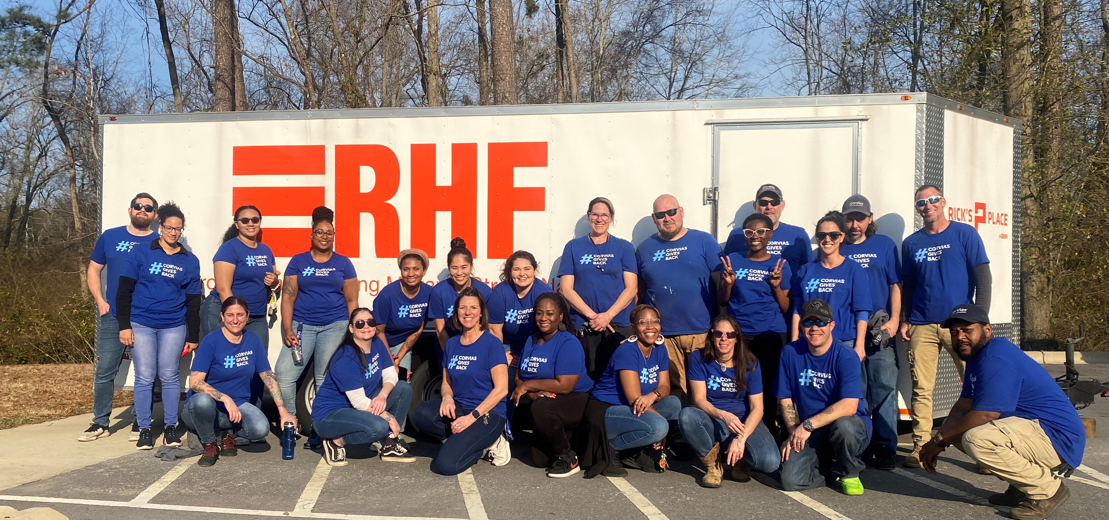 Corvias team members at Fort Liberty spend a day volunteering at Rick's Place, a 50-acre greenspace for single soldiers and military families.