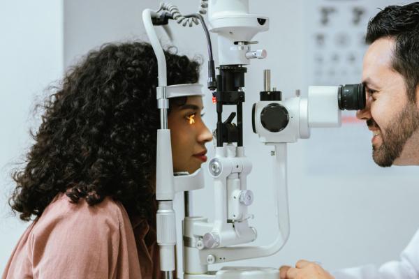 Woman at the eye doctor