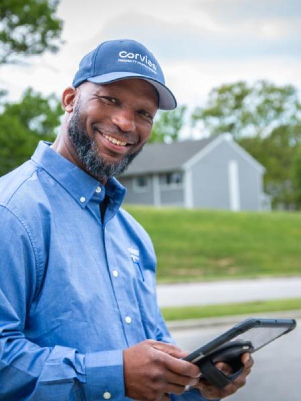 Man surveying a neighborhood