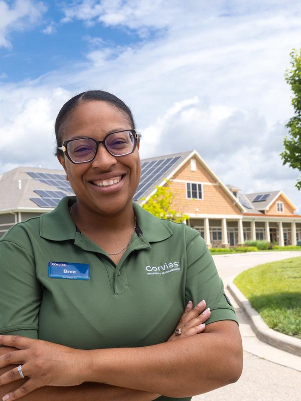 Woman standing at construction site