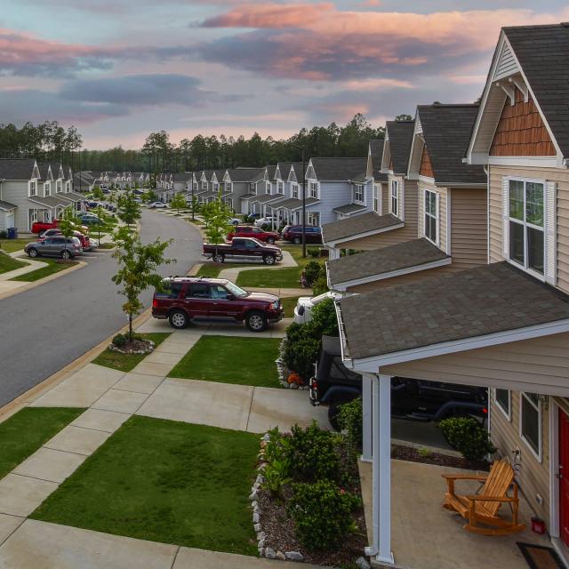 Road with homes on either side