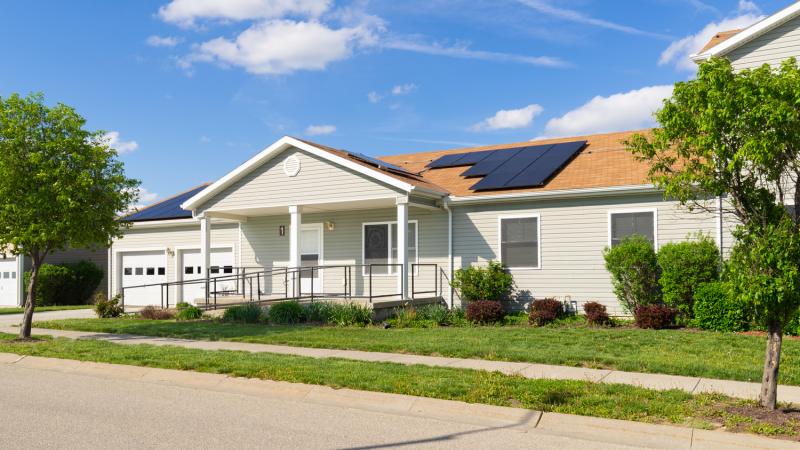 Many homes at Fort Riley have roof solar panels installed