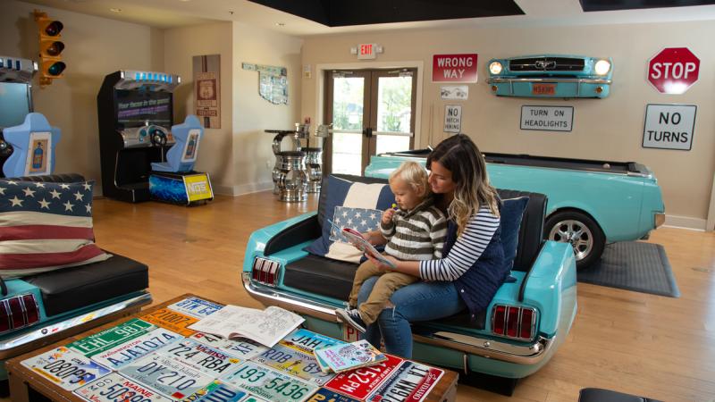 Inside of a car themed game room