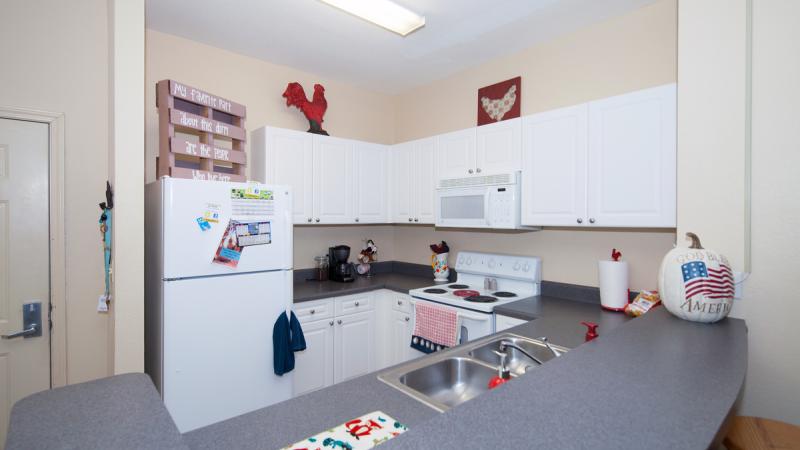 Inside of an apartment kitchen