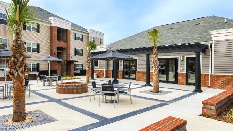 Apartment complex communal patio area