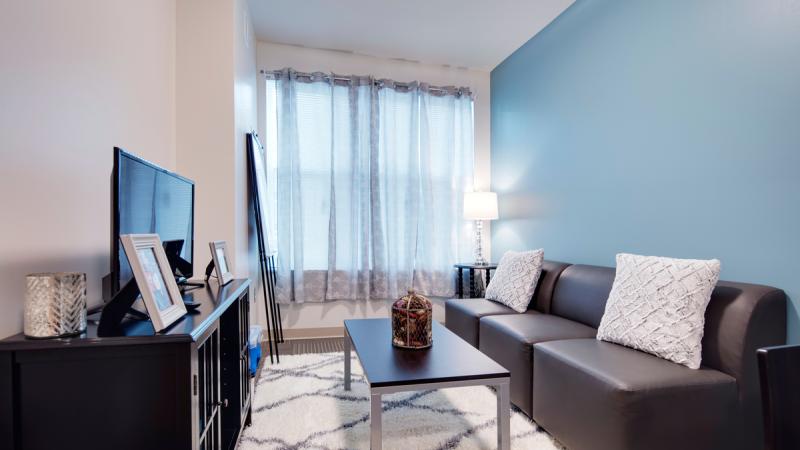 Side view of an apartment living room