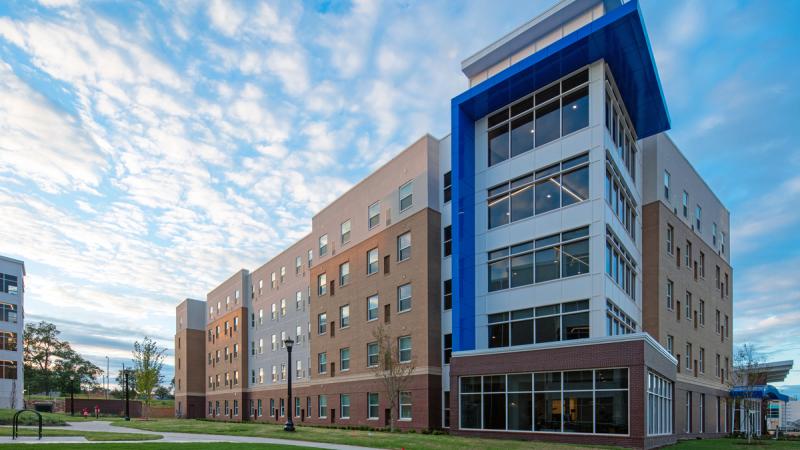 Exterior of an apartment building at AU