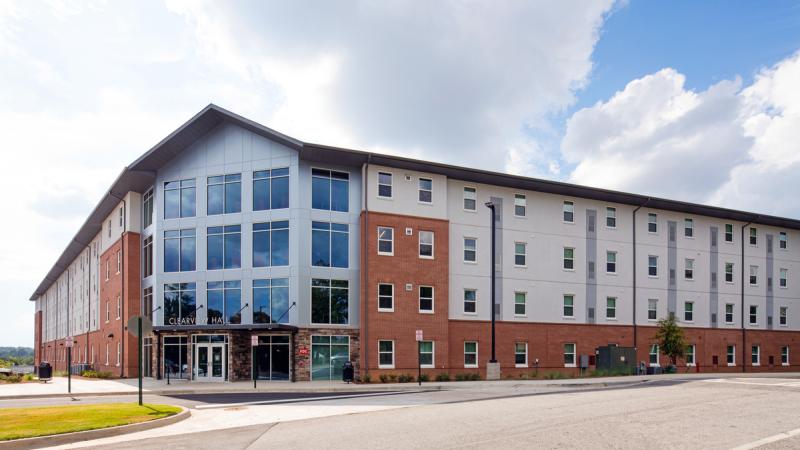 Exterior of a brick apartment building at CSU