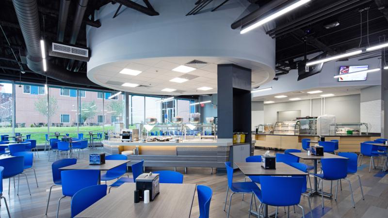 Cafeteria with tables and chairs