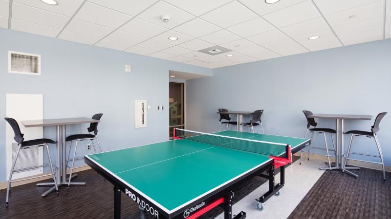 Room with a ping pong table