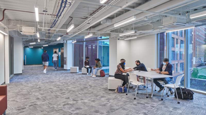 Students working in a shared space