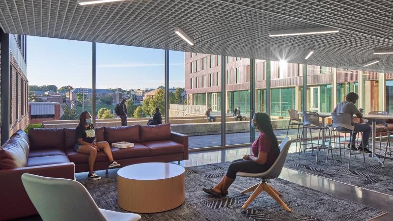 Students sitting in a share space