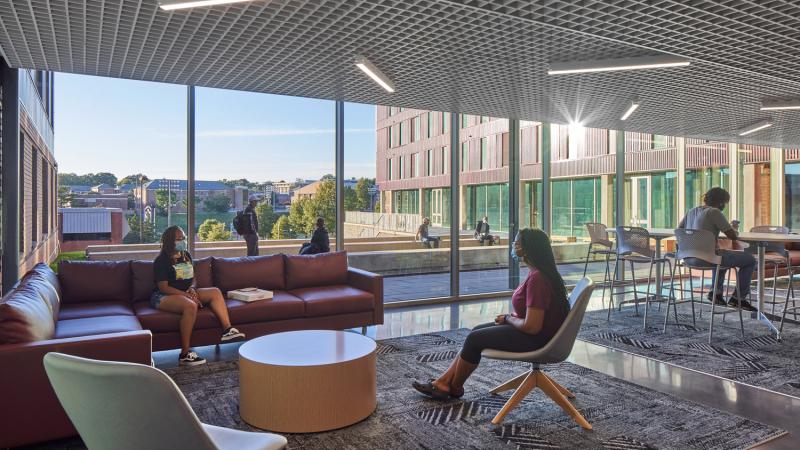 Students sitting in a share space