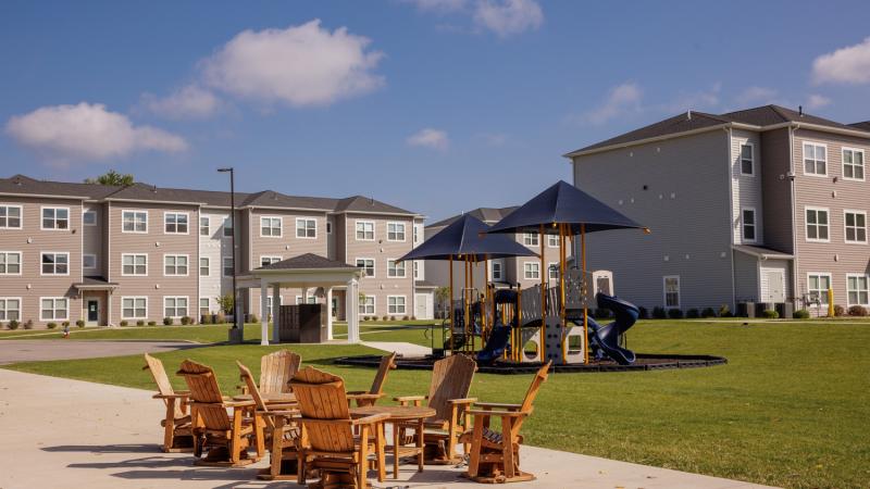 Apartment complex communal patio area