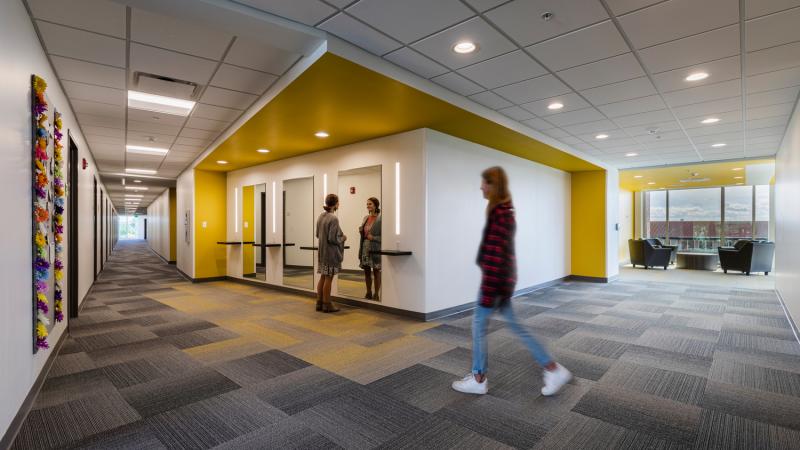 Students walking in a hallway