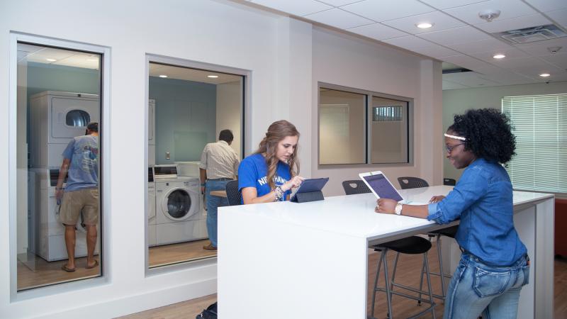 Students working at a table