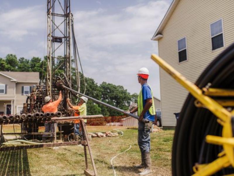 At Fort Polk, construction workers replace legacy HVAC systems with geothermal heating and cooling for more consistent indoor comfort and improved efficiency.