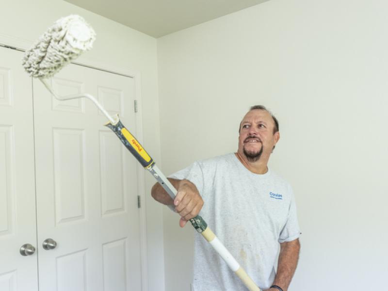 A Corvias team member prepares a home for an incoming resident. Other preparations include addressing any needed repairs, carpet cleaning, and a complete home inspection.