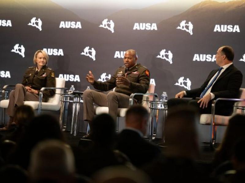 Lt. Gen. James M. Smith, U.S. Army Installation Management Command, at the Warfighter and Family Forums 2 during AUSA 2026. (U.S. Army photo by Antonio Turner)