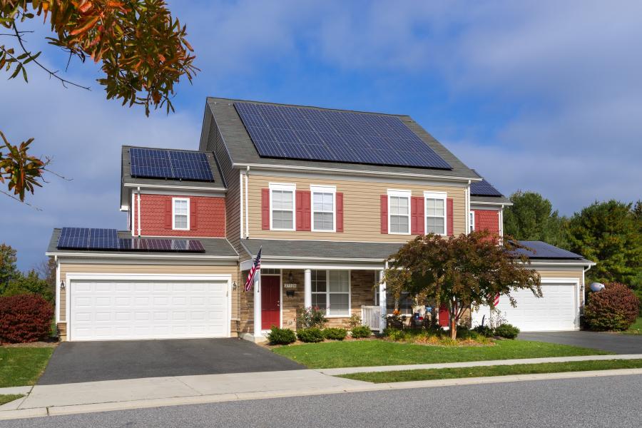 Home at Fort Meade, Maryland with roof-mounted solar panels