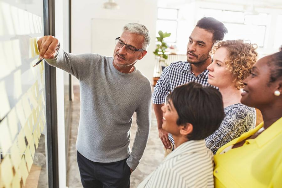 Group of people reviewing financial information