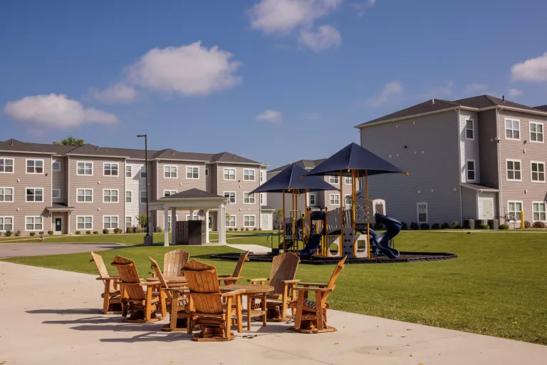 Apartment complex communal patio area